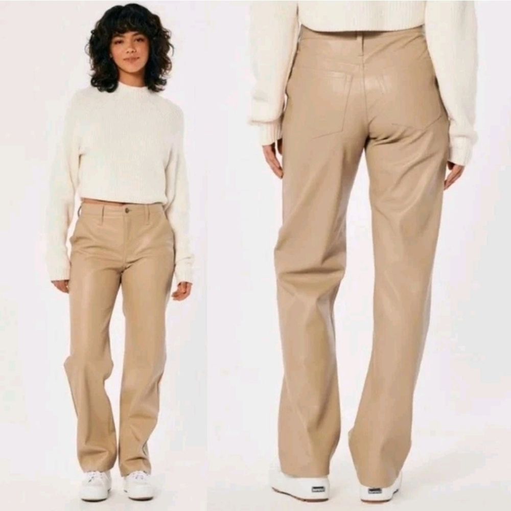 Hollister Faux Leather Tan High-Rise Pants Sz 31R